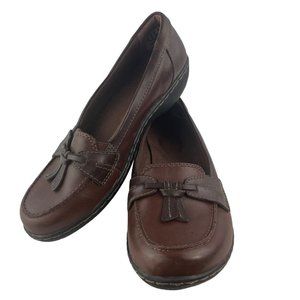 Clarks Womens Ashland Bubble Loafers Shoes Brown Leather Slip On Tasseled 6.5M